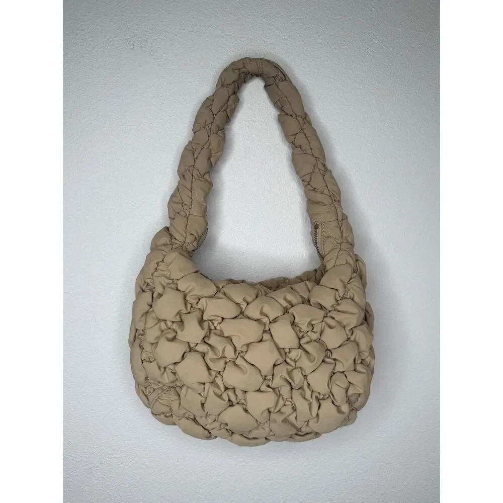 Babaton Aritzia Purse Curator Wicker Tan Bag Quilted Pillowy puffer Modern hobo